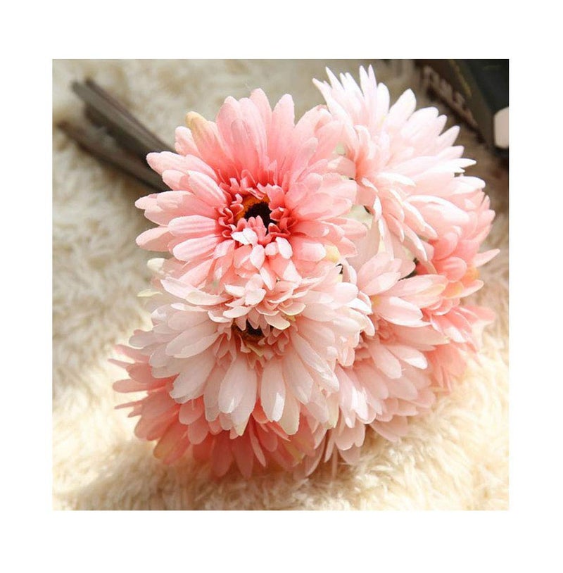 Artfen Artificial Gerbera Flower Artificial Daisy Flowers Bride Bridesmaid Holding Flowers 7 Stems Silk Daisies Flower Wedding Bouquet Living Room Office Party Garden DIY Decoration Pink - Image 1